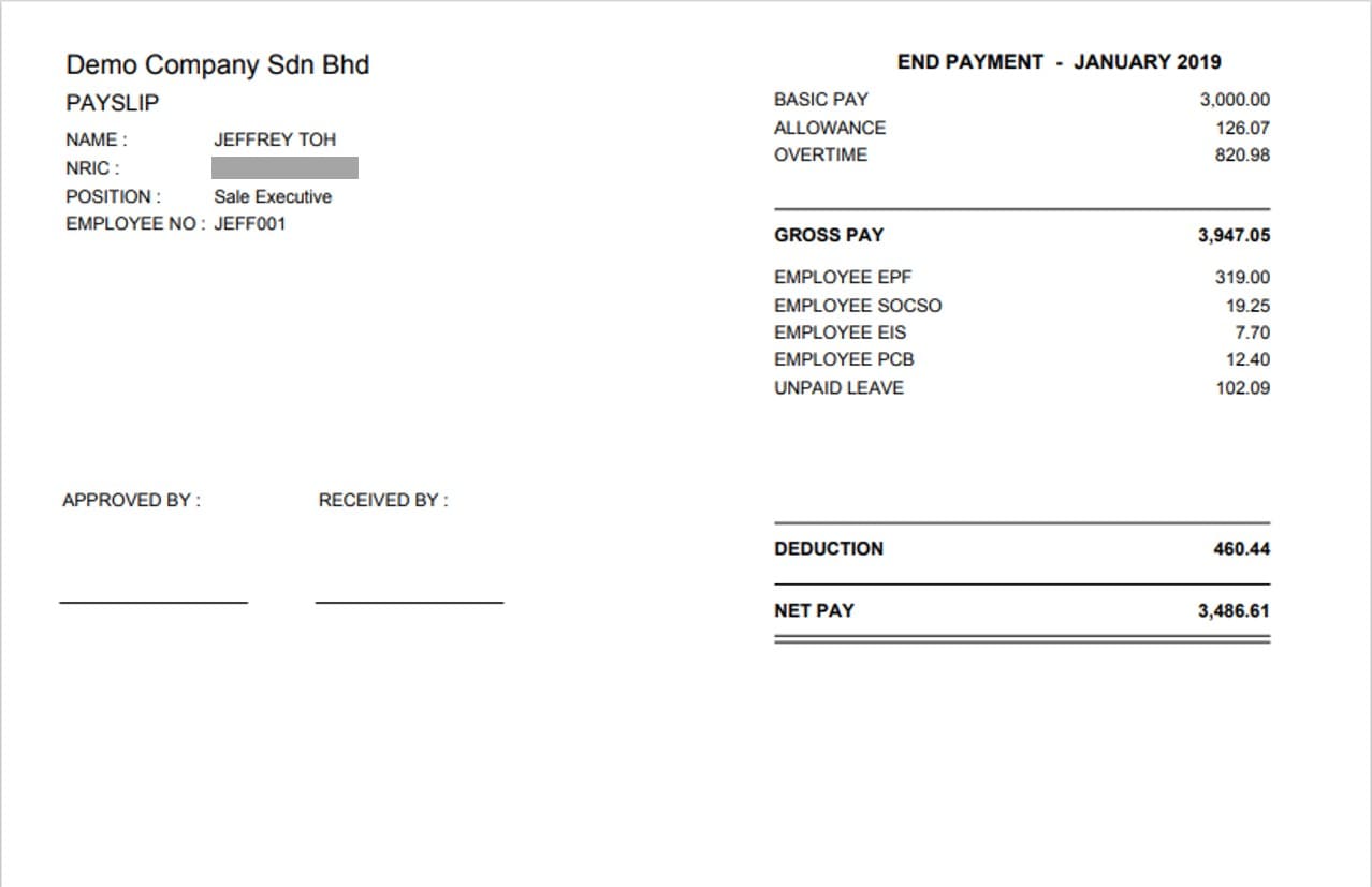 Payslip Template And Employee s Salary Slip In Malaysia