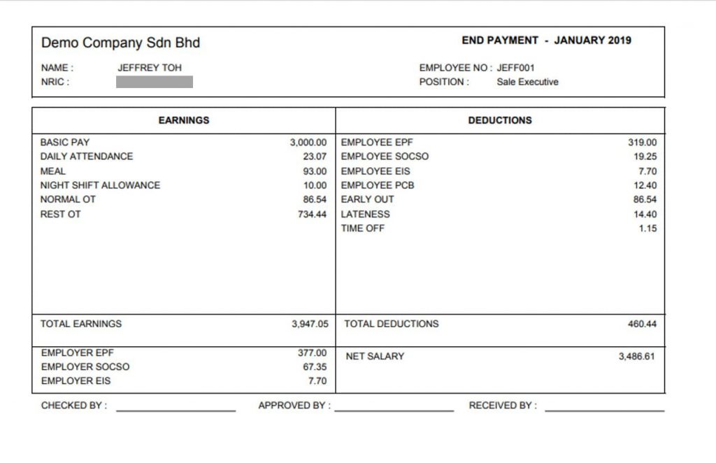 Payslip Template and Employee's Salary Slip in Malaysia